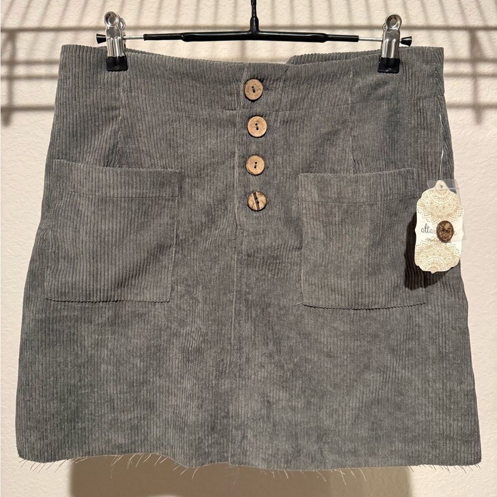 Altar'd State Charcoal Corduroy Mini Skirt